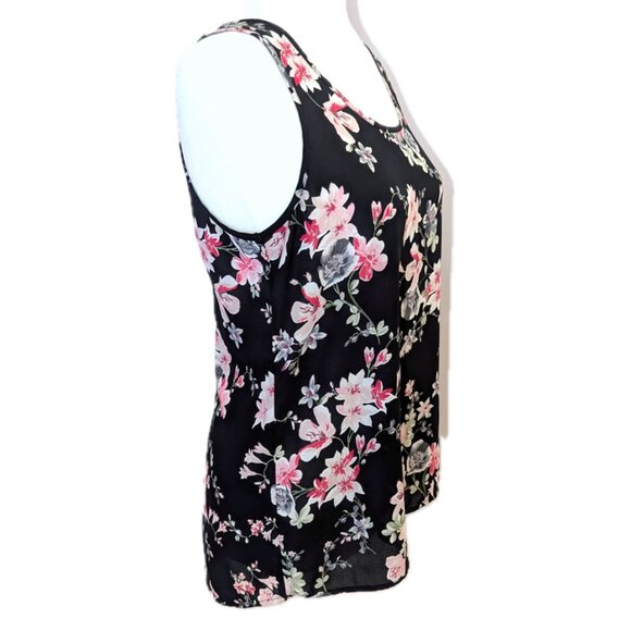 Express	| Open Ladder-Back Panels Floral Sleeveless Top Black | Size Small - Picture 3 of 10